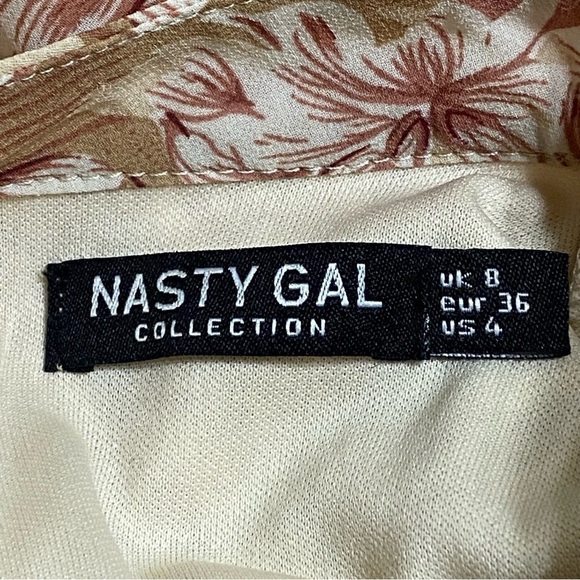 Nasty Gal Floral Ruffle Chiffon Mini Dress Cottagecore High Neck Size 4 - Picture 4 of 6